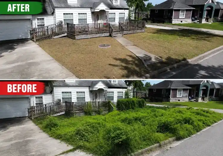 Well-maintained front yard landscaping in a Lafayette, LA neighborhood