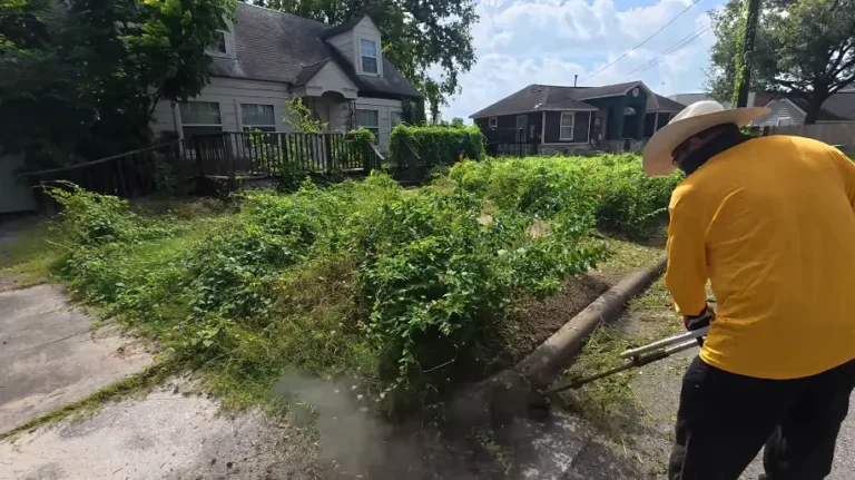 Trimming and detail work along a fence line